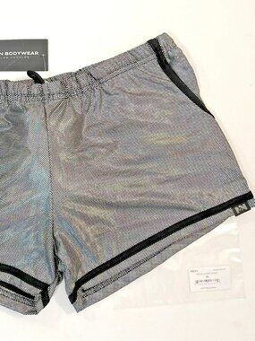 N2N Bodywear - Size XL - Polyester Blend Prism Sport Shorts - Silver/Black